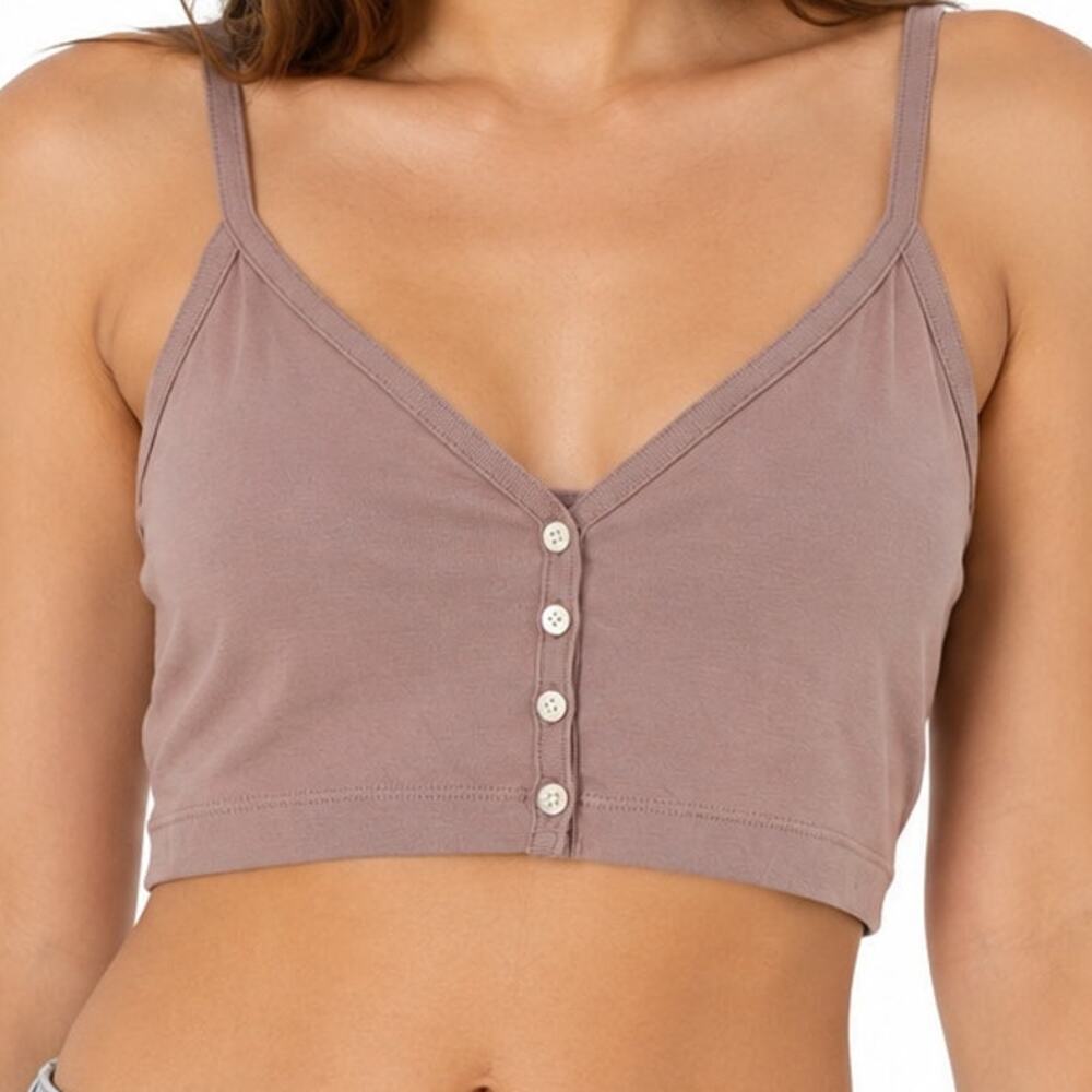 Madewell NWT V-Neck Button-Front Crop Tank Studio Mauve Cotton Size L